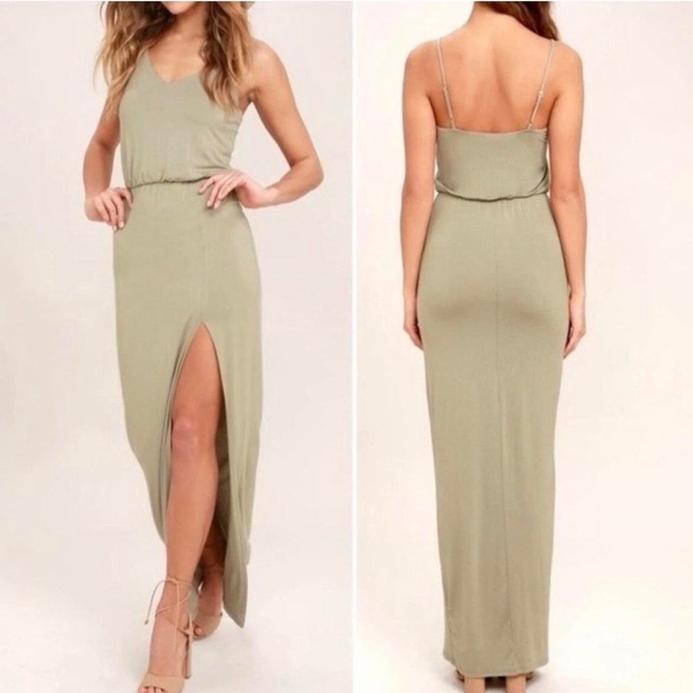 *LULUS* Elegant Olive Green Watch The Sunset Maxi Dress NWT Size XS